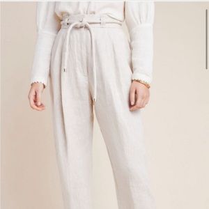 Anthropologie cream linen pants